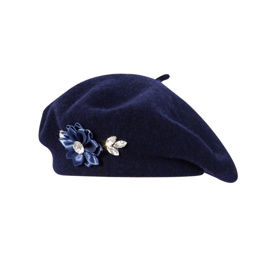 Beret French Wool - Zoete effenkleurige wollen baret met kristallen
