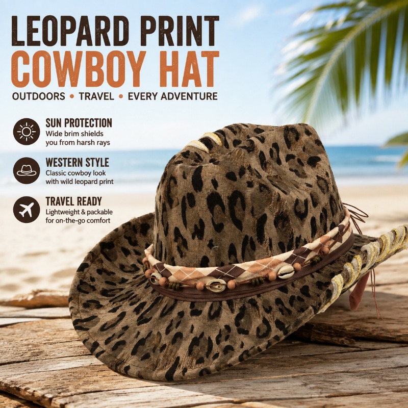 Cowboy Hat Straw - Luipaardprint Western Cowboyhoed Buiten Zonbescherming Ridderpet