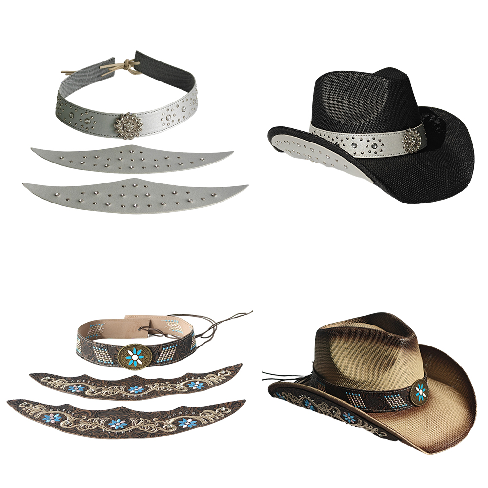Cowboy Hat Straw - Cowboyhoed Driedelige set Accessoires Modieuze geborduurde